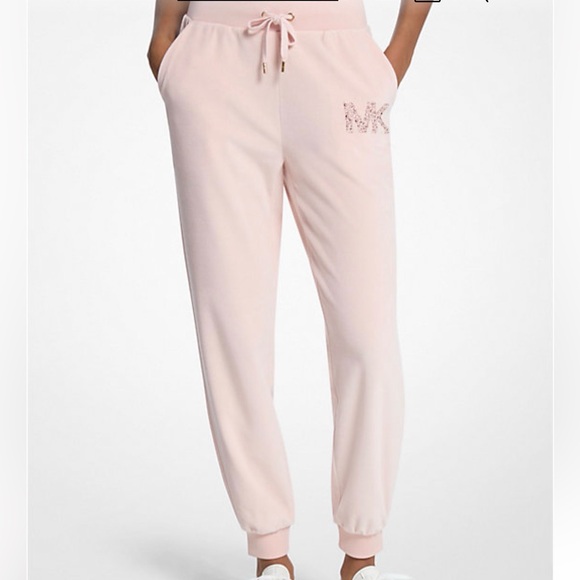 Powder Blush Velour Women's Jogger Pants, size XS